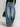 Women's Retro Washed High Waisted Straight Leg Jeans with Hollowed Out Metal Rings
