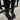 Solid Leather Round Toe Side Zipper Square Heel Metal Buckle Knee-high Boots